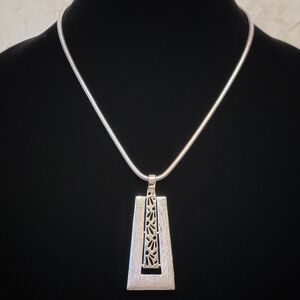 Silver Tone Open Work Statement Necklace 18" Geometric Snake Chain‎ Modern Gift